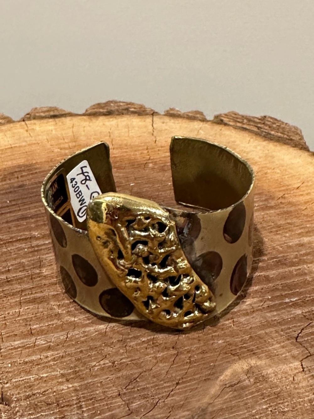 Authentic African Jewellery- Gold-Tone Cutout Cuff Bracelet with Textured Accent